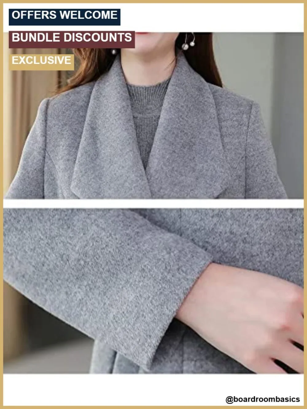 Women's Wool Blended Shawl Collar Double Breasted Long Coat Slim Fit Winter